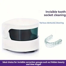 自动假牙清洁盒，带过滤器的便携式保持器清洁盒，易于清洁和保护假牙、牙套和保持器，给父母的贴心礼物 - JA-001 - 白色 - 查看 5