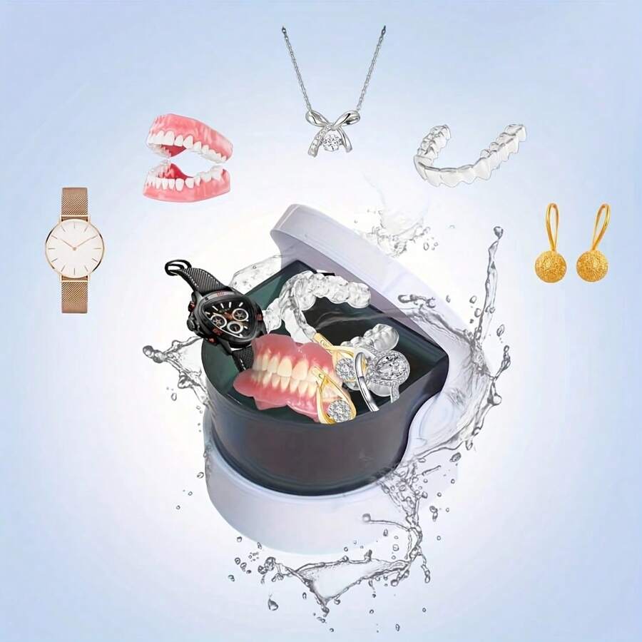 自动假牙清洁盒，带过滤器的便携式保持器清洁盒，易于清洁和保护假牙、牙套和保持器，给父母的贴心礼物 - JA-001 - 白色 - 查看 1