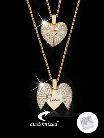 Personalized Name Hidden Crystal Heart Necklace For Women Wendding Wedding/Anniversary/Valentine's Day Gift