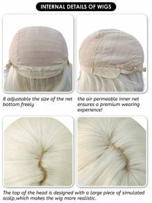 alicegarden 1 Pieza Peluca sintética resistente al calor, corta y recta con las puntas ligeramente rizadas con flequillo, en color blanco dorado, de 10 pulgadas de largo, hecha de fibra, peluca elegante, natural y realista (sin accesorios)