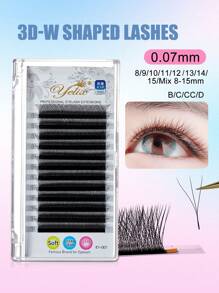 Yelix 12 排 3D W 形睫毛手工编织预制扇形睫毛延长柔软自然优质 0.07 毫米厚度 B/C/CC/D 卷曲睫毛睫毛簇、睫毛簇、单根睫毛、睫毛、假睫毛