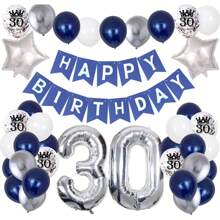 41 món đồ trang trí sinh nhật 16, 18, 21, 30, 40, 50, 60, vật dụng tiệc sinh nhật có biểu ngữ chúc mừng sinh nhật và bóng bay số, tiệc chủ đề màu xanh lam bạc cho thanh thiếu niên, giáng sinh - Bộ đồ sinh nhật màu xanh đêm - Xem 10