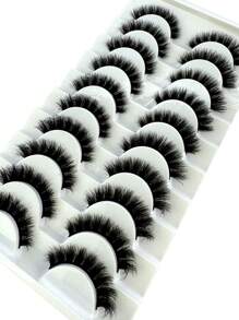 New 10 Pairs 6d Fluffy Lashes Makeup Eyelashes Soft Fluffy Lashes False Eyelashes Handmade Reusable Short Natural Eyelashes Dramatic Artificial 3D Mink Lashes Extension Makeup 3D Cilioss False Eyelashes - Black - View 5