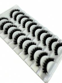 New 10 Pairs 6d Fluffy Lashes Makeup Eyelashes Soft Fluffy Lashes False Eyelashes Handmade Reusable Short Natural Eyelashes Dramatic Artificial 3D Mink Lashes Extension Makeup 3D Cilioss False Eyelashes - Black - View 7