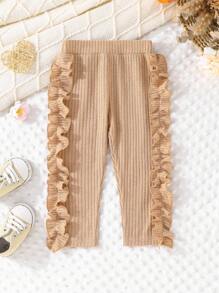 4pcs/Set Baby Girls' Fashionable Sweet Solid Color Ribbed Floral Trim Pants Multicolor Combo - Multicolor - View 5