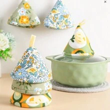 1pc Printed Insulated Pot Cap, Kitchen Oven, Heat-Resistant Triangular Iron Pot Handle, Handle, Heat-Resistant Thick Gloves