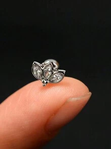 1件装不锈钢迷你扁平螺丝耳钉，女士迷你耳软骨水晶锆石耳钉，身体饰品