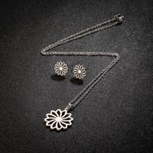 1PC Stainless Steel Korean Cute Little Flower Earrings Necklace Set Ladies Sweet Statement Spray Painted Metal Flower Party Birthday Jewelry Valentines,Mom,Mother,Mother's Day,Gift