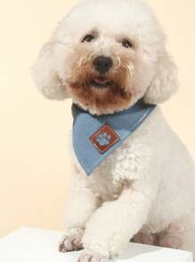 1pc Casual Denim Effect Polyester Pet Bandana, Suitable For Medium/Small Dogs Like Teddy & Poodle, For Outdoor & Indoor Use (Not For Large Breeds)