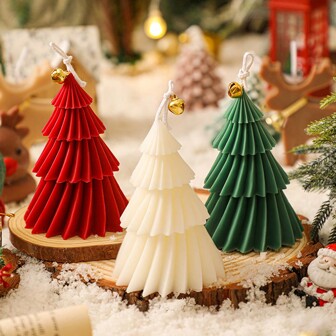 1pc Christmas Tree Shaped Scented Candle, Creative Gift Decoration For Holiday, Home Desktop