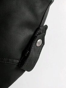 男士舒适新款连帽夹克，仿两件式PU外套，时尚运动健身露营摇滚新款组合皮革 - 黑色 - 查看 7