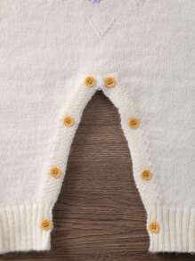 Baby Girls' Long Sleeve Embroidered Knit Romper - White - View 5