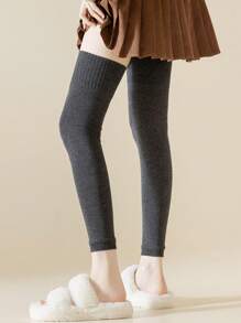 1/2/4 双女式纯色加长大腿高腿套，厚实保暖，适合秋冬季 - 深灰色 - 查看 3