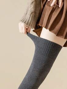 1/2/4 双女式纯色加长大腿高腿套，厚实保暖，适合秋冬季 - 深灰色 - 查看 6