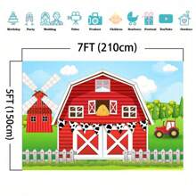 1pc, Rustic Farmhouse Birthday Backdrop - Material, Red Barn Door Design, Farm Animals Theme, Western Cowboy Inspired, Photography Prop, Shower Party Decoration, Easy To Hang And Reusable, Christmas