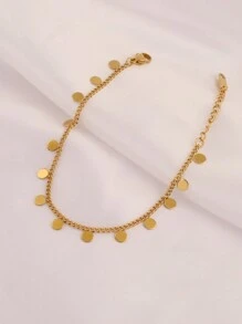 1pc Stainless Steel Round Tassel Pendant Bracelet For Women Fashion Gold Color Chain Bracelets Jewelry