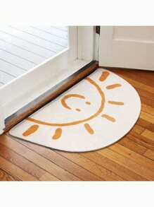 1 件柔软亲肤仿羔羊毛半圆形太阳印花浴垫，防滑吸水，适用于浴室、卧室、入口装饰家居浴室装饰浴室地毯地毯户外地毯门垫秋季装饰浴室配件返校入口装饰