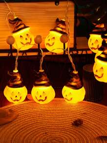1 件万圣节南瓜灯串 1.5 米/3 米/6 米，电池供电照明氛围灯巫师帽南瓜头灯装饰万圣节户外室内派对 - 彩色 - 查看 9