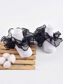 6 双/套婴儿/女孩彩色花卉装饰中筒袜，适合校服 - 彩色 - 查看 3