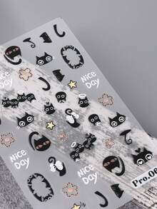 2 件 5D 趣味猫咪美甲图案指甲贴纸黑猫可爱猫爪尾头贴花 5D 浮雕滑块指甲装饰节日 DIY 美甲用品 - 彩色 - 查看 5