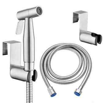 3pcs Stainless Steel Toilet Accessories Set, Bathroom Shower Sprayer, 2-Color High Pressure Shower Head