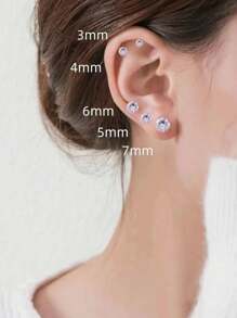 1 对经典欧式圆形四爪锆石耳钉，男女通用简约日常佩戴，睡觉时无需取下 - 星星 - 查看 1