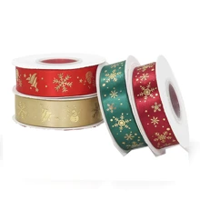 Satinado Decoracion Colores Listón,Muñeco de nieve, copos de nieve,2.5CM de Ancho, 22 Metros por Rollo - Conjunto de 4 piezas - Ver 2