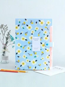 5pcs Waterproof Ditsy Floral Multi-Layer File Folders, Large Capacity Office Document Organizer, PP Portfolio Paper Organizer - Multicolor - View 5