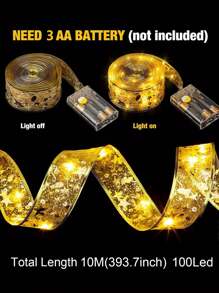 1 st, 50/100 LED, 5M/10M, Gouden Warme Licht Kerst Lintverlichting, Geschikt Voor Kerstmis, Bruiloft, Nieuwjaar Binnen- En Buitendecoratie, Kerstmis
