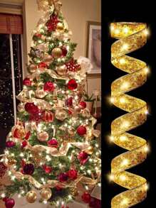 1 st, 50/100 LED, 5M/10M, Gouden Warme Licht Kerst Lintverlichting, Geschikt Voor Kerstmis, Bruiloft, Nieuwjaar Binnen- En Buitendecoratie, Kerstmis