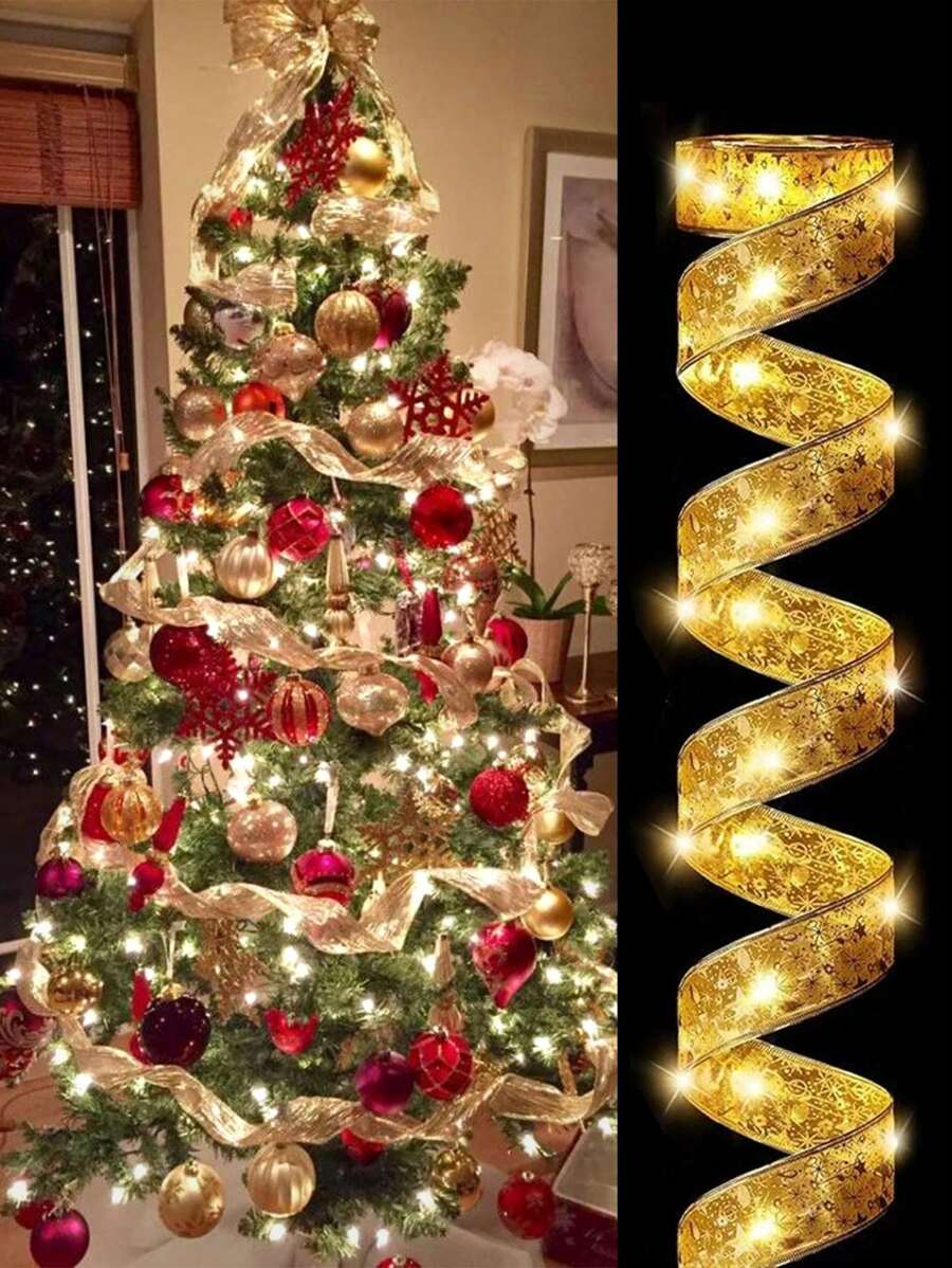 1 st, 50/100 LED, 5M/10M, Gouden Warme Licht Kerst Lintverlichting, Geschikt Voor Kerstmis, Bruiloft, Nieuwjaar Binnen- En Buitendecoratie, Kerstmis