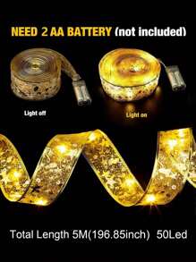 1 st, 50/100 LED, 5M/10M, Gouden Warme Licht Kerst Lintverlichting, Geschikt Voor Kerstmis, Bruiloft, Nieuwjaar Binnen- En Buitendecoratie, Kerstmis