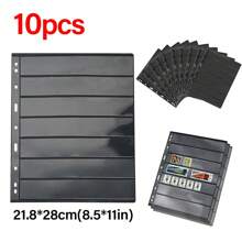 10pcs Standard Stamp Album Sheets, Double-Sided Black Pages With 7 Rows, Large Capacity Stamp Collection Album For Philately Enthusiasts Gifts Birthday Graduation