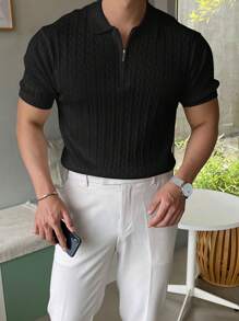 Men's Plain And Simple Short Sleeve Knitted Top For Daily Wear - Black - View 2