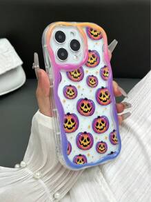 Halloween pompoenlantaarn geschilderd crèmekleurige golvende rand glanzend geschilderd anti-val telefoonhoesje, inclusief handgemaakte kralen armband, compatibel met XR/7/8, 15 Pro Max, 13, 14, 11, zachte TPU anti-val hoes, geschikt voor Galaxy S24, Galaxy S24+, Galaxy S24 Ultra, Galaxy S22, Galaxy A13 4G, Galaxy A52, A52s 5G, Galaxy A23, Galaxy A35, Galaxy A25, Galaxy A73, Redmi Note 11, 11 Lite
