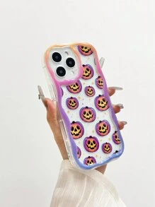Halloween pompoenlantaarn geschilderd crèmekleurige golvende rand glanzend geschilderd anti-val telefoonhoesje, inclusief handgemaakte kralen armband, compatibel met XR/7/8, 15 Pro Max, 13, 14, 11, zachte TPU anti-val hoes, geschikt voor Galaxy S24, Galaxy S24+, Galaxy S24 Ultra, Galaxy S22, Galaxy A13 4G, Galaxy A52, A52s 5G, Galaxy A23, Galaxy A35, Galaxy A25, Galaxy A73, Redmi Note 11, 11 Lite