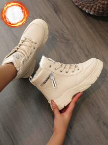 Women's White Shoes, Casual Shoes, Sports Shoes, 2024 Winter New Item With Added Fleece Warmth, Outdoor Thick Sole Height Increase, Fashionable And Versatile Vacation Style, Student Outdoor Hiking Skateboarding Shoes, Flat Chunky Sneakers, Snow Boots, Women's Shoes