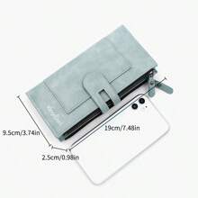 双拉链折叠式 PU 皮革硬币多卡槽手拿包双折拉链扁平纹理多卡槽硬币钱包小包（所有印刷字母随机）女士钱包钱包钱包长钱包 - 淺藍色 - 查看 5