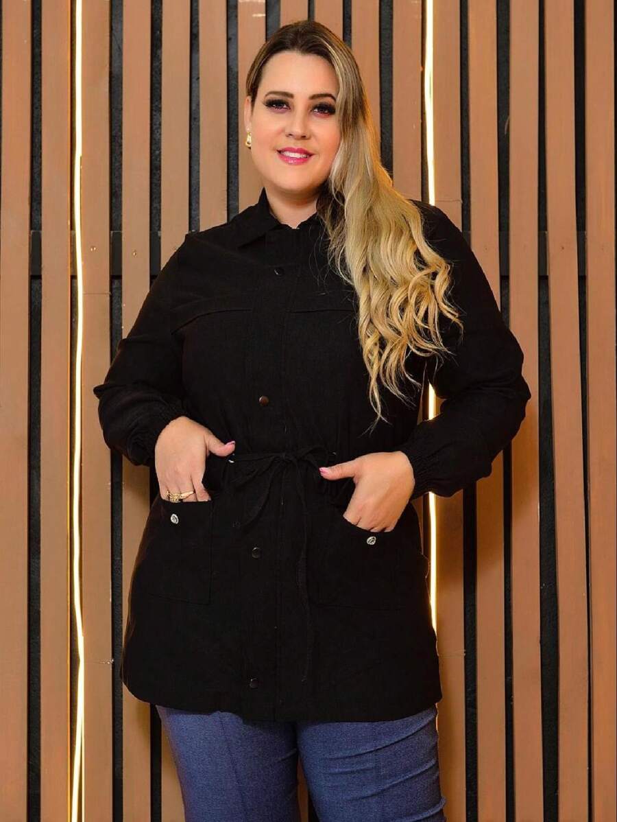 PLUS SIZE BENGALINE JACKET WINTER OVERCOATER PLUS SIZE CUSTOM CUFF CUFF MODEL PARKA COAT - màu đen - Xem 1