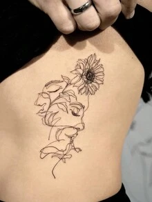 1 件防水、防汗、可水洗、不反光临时纹身贴纸，PVC 艺术花卉和向日葵纹身贴花，适合时尚人士 - 黑色 - 查看 3