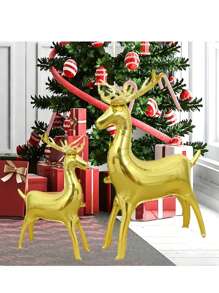 Dekoracja świąteczna 1 szt. Stojący balon łosia bożonarodzeniowego 1 duży 1 mały Złoty gradientowy kolor biały Nadaje się do dekoracji bożonarodzeniowych Dekoracje na imprezę bożonarodzeniową/Niektóre akcesoria, kolory, napisane słowa, wzory, kształty są losowe