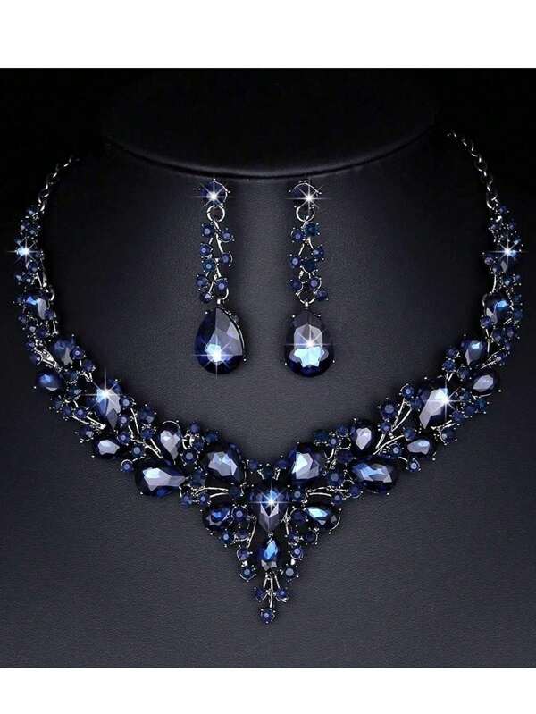 2 Piezas/set Conjunto De Joyas Exagerado Para Novias Y Fiestas Nocturnas, Que Incluye Collar Y Aretes Para Mujer