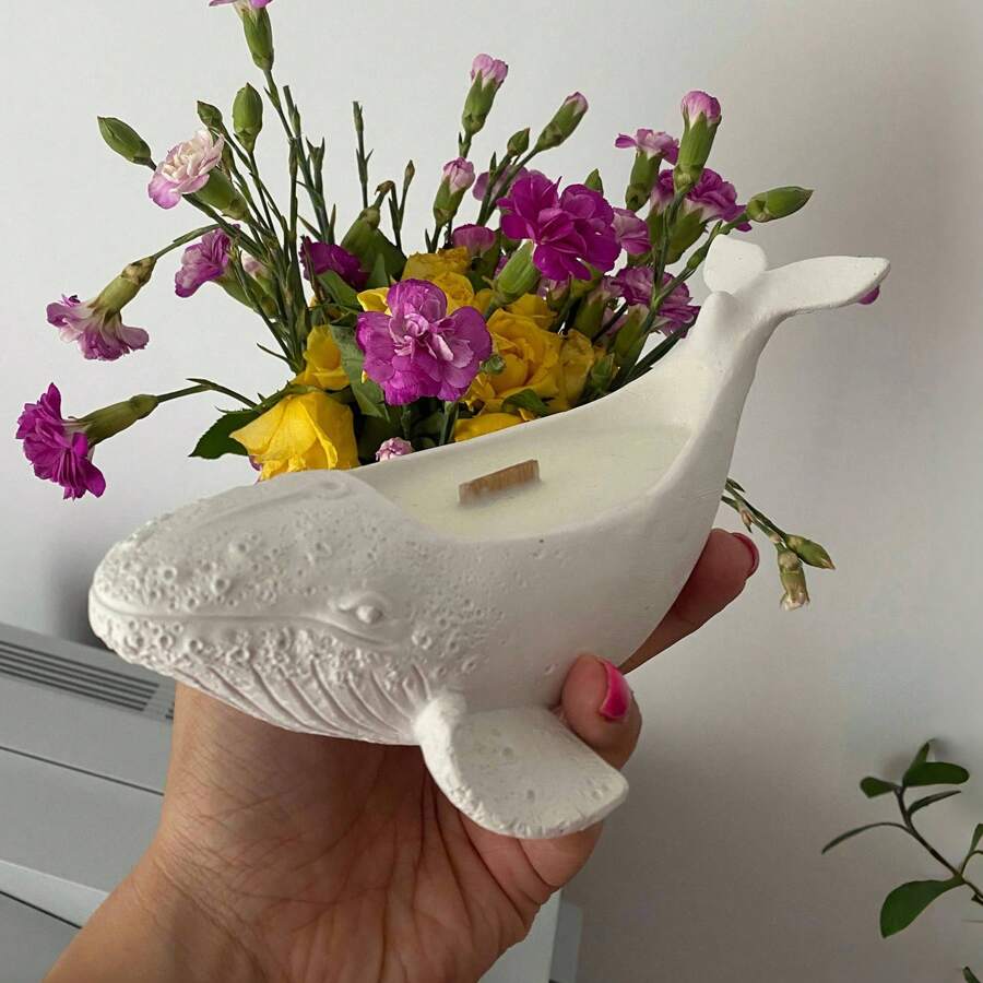 1 件鲸鱼硅胶模具，适用于 DIY 多肉植物花盆、树脂工艺品、烛台和储物盒 - 树脂模具硅胶动物硅胶模具，手工石膏模具 - 白色 - 查看 1