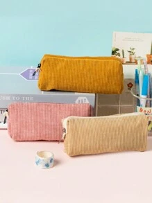 1 pièce Étui à crayons rétro de couleur unie, boîte de papeterie simple en option multicolore, design créatif grande capacité, accessoires d'étude, sac de rangement, fournitures scolaires et de bureau, nécessités pour la rentrée scolaire - Multicolore - Voir 4