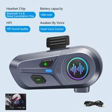 Kihous 透過語音控制BT 5.4智慧型語音控制摩托車頭盔耳機，支援無線電話、音樂播放與柔和麥克風 - 黑色 - 查看 12