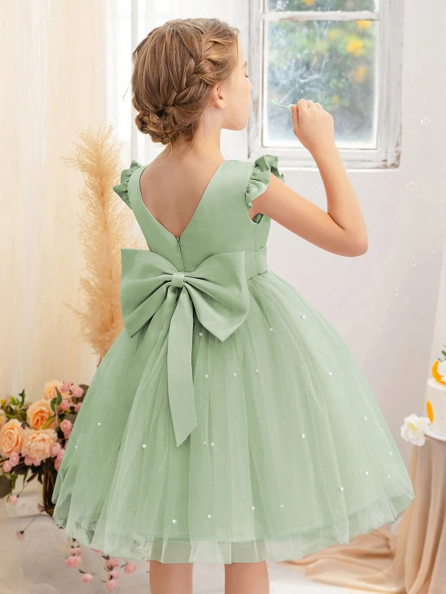 Young Girl Ruffled Tulle Princess Dress, Valentine & Christmas Birthday Gift For Prom Concert Stage Performance Thanksgiving Graduation Daily Wear - Mint Green - View 1