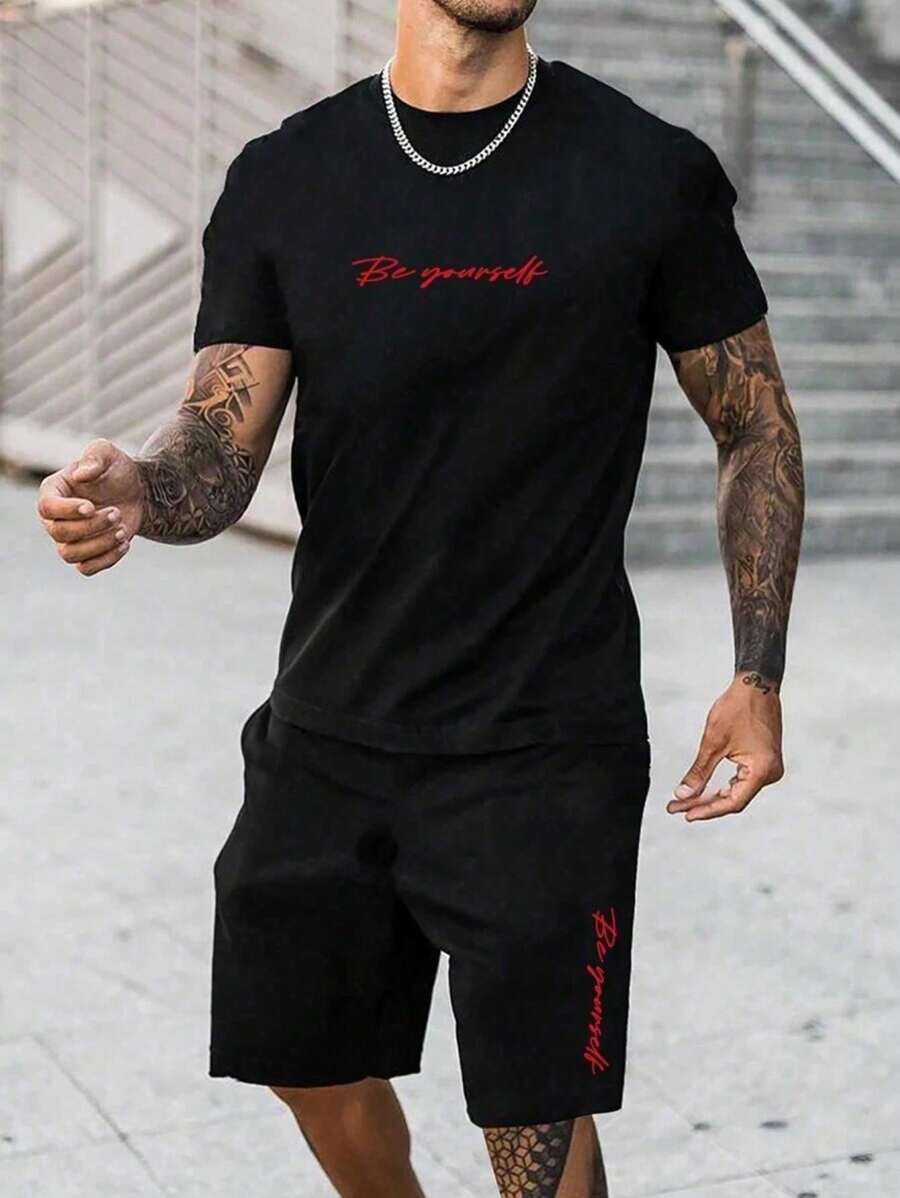 Men's T-Shirt And Shorts Set Men's T-Shirt And Men's Shorts 216 - màu đen - Xem 1