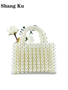 French Fashion High-Quality Handmade Beaded Woven Hollow Out Clutch Evening Bag - White - View 2
