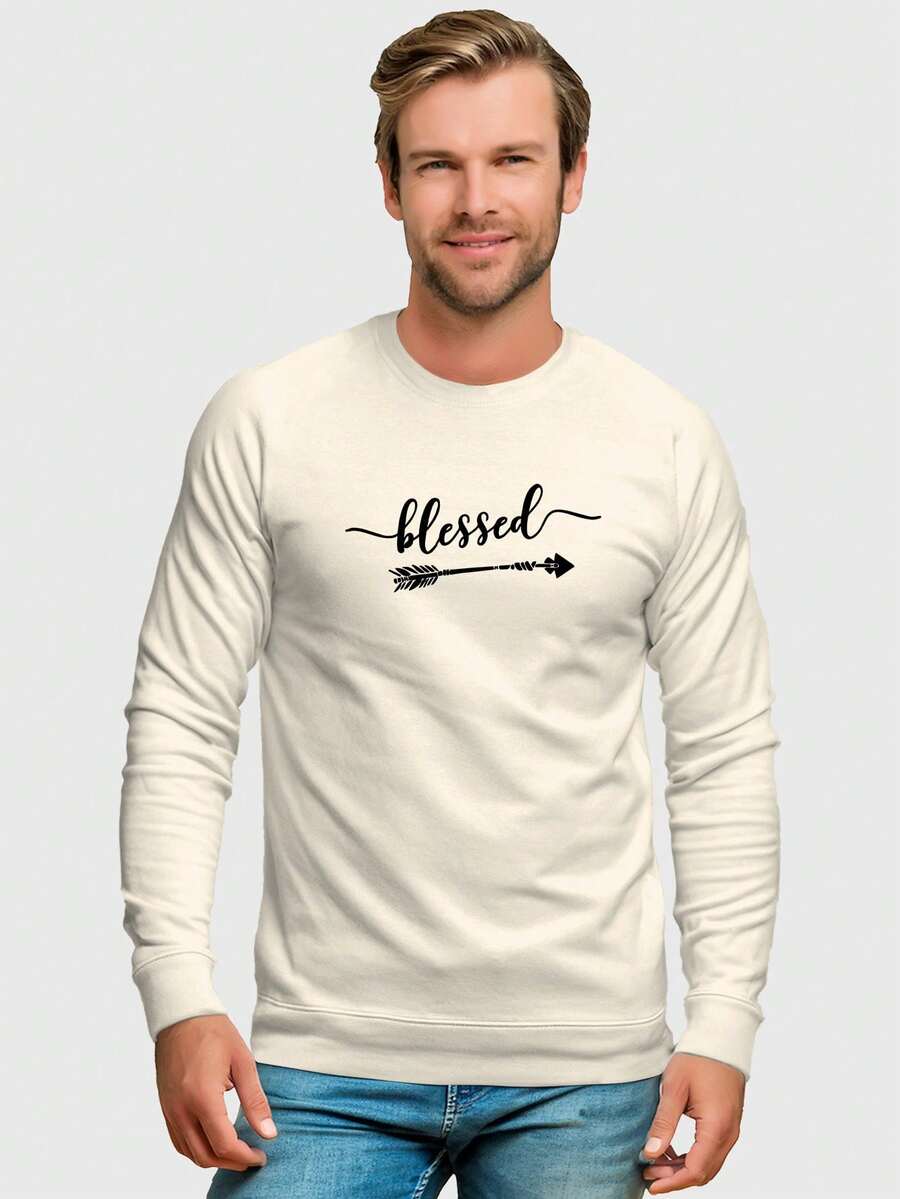 Men's Round Neck Sweatshirt Flannel  Print - Màu be - Xem 1