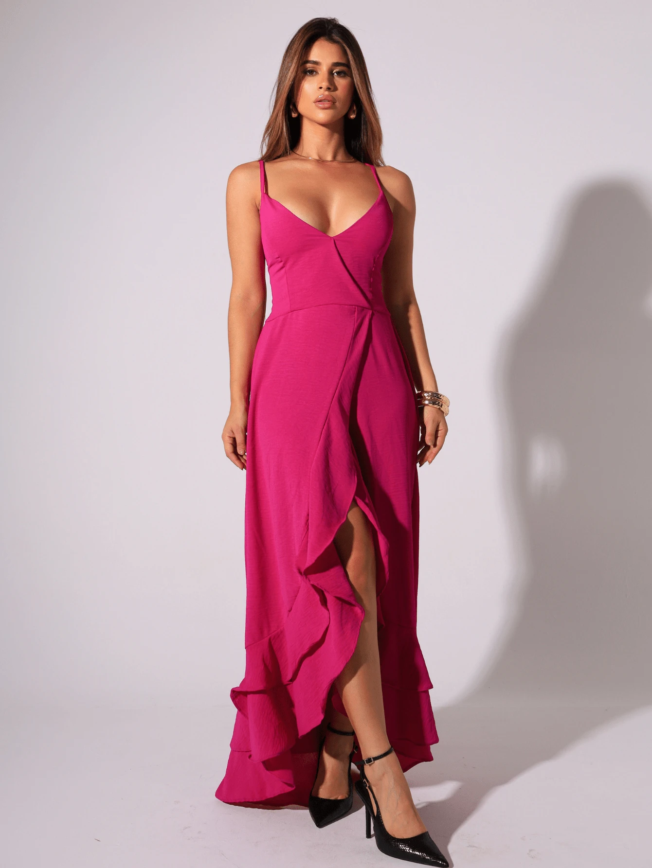 Olivia Ruffle Dress - 玫紅色 - 查看 1